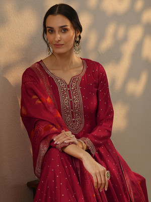 LIBAS Women Embellished A-line Kurta(Red)