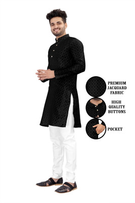 Shree Dutt Creation Men Floral Print Straight Kurta(Black)