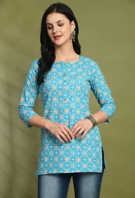 Feranoid Retail Women Floral Print Straight Kurta(Light Blue)