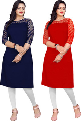 Dream Beauty Fashion Women Self Design Straight Kurta(Red)