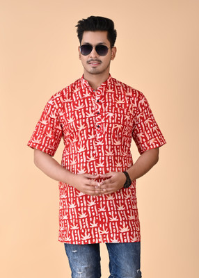 COSMOS ART ENTERPRISE Men Printed Straight Kurta(Red)
