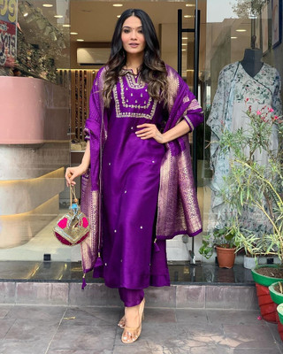 RK Creation Embroidered Kurta, Trouser/Pant & Dupatta Set