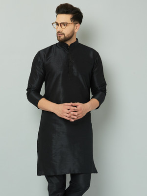 LEMONX Men Solid Straight Kurta(Black)