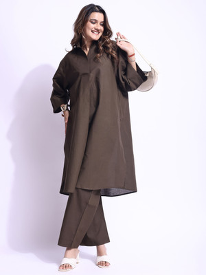 MESIM Women Solid Flared Kurta(Dark Green)