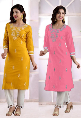 SISTO Women Chikan Embroidery A-line Kurta(Multicolor)