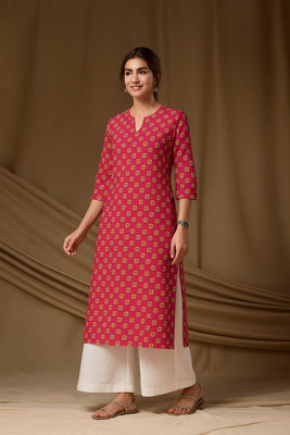 mahi creation Women Printed Straight Kurta(Pink)