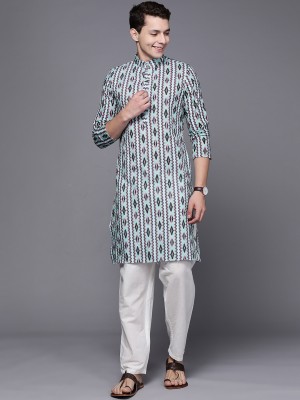 Indo Era Men Printed Straight Kurta(Light Blue)