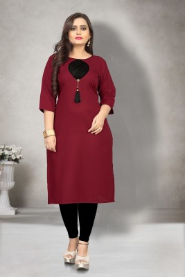 Sai veera Fashion Women Solid Straight Kurta(Maroon)