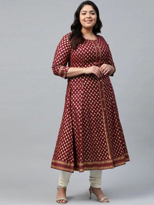 Yash Gallery Women Printed A-line Kurta(Maroon)