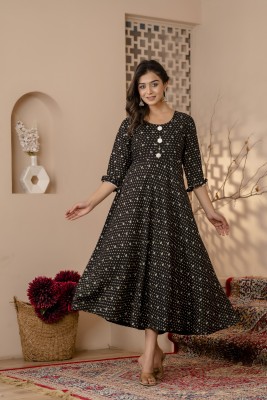 Sehrish Store Women Printed Anarkali Kurta(Black)