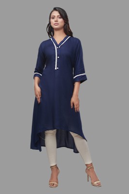 Kaykay Studio Women Solid High Low Kurta(Dark Blue)