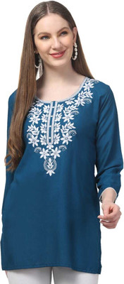 ASAD GARMENTS Women Embroidered A-line Kurta(Light Blue)