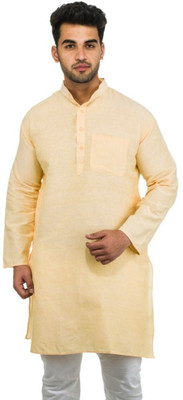 DESHBANDHU KHADI Men Solid Straight Kurta(Beige)