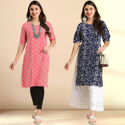 EthnicBasket Women Printed Straight Kurta(Multicolor)