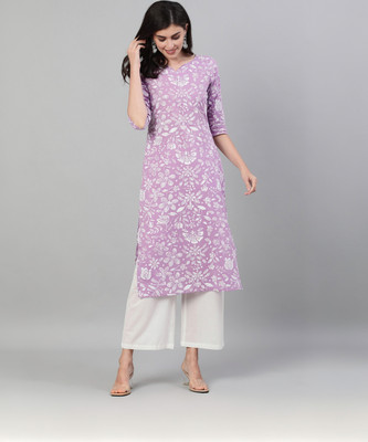 Nayo Women Printed Straight Kurta(Purple)