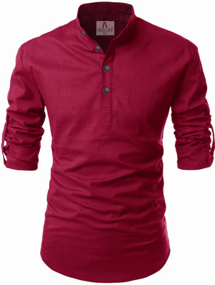 Apektra Men Solid A-line Kurta(Maroon)