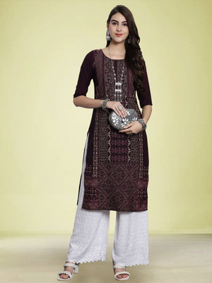 Moda Rapido Men Geometric Print Straight Kurta(Brown)