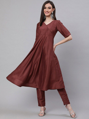 ANOUK Women Self Design Anarkali Kurta(Maroon)