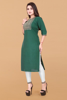 Jayshree Fab Women Embroidered A-line Kurta(Green)
