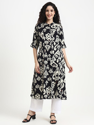 DIVENA Women Abstract A-line Kurta(Black)