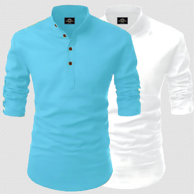 Kavyangle Creation Men Printed Straight Kurta(Blue, White)