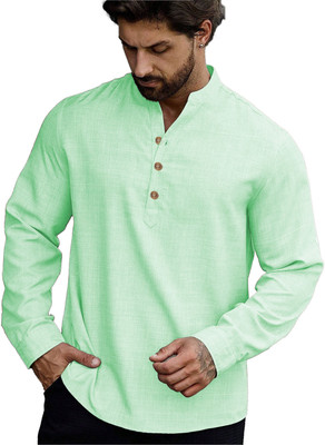 HouseOfCommon Men Self Design Straight Kurta(Green)