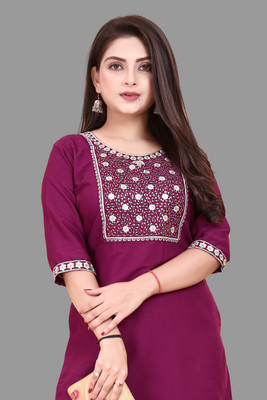 ANITA LYCRA Women Embroidered A-line Kurta(Purple)