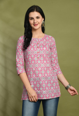 Feranoid Retail Women Floral Print Straight Kurta(Pink)