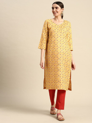 ANOUK Women Printed Straight Kurta(Yellow)