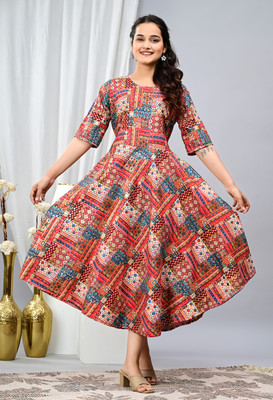Tejal Textile Women Printed Anarkali Kurta(Gold)