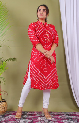 Parth f Women Bandhani A-line Kurta(Red)