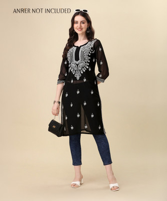 Vivisha Women Chikan Embroidery Straight Kurta(Black)