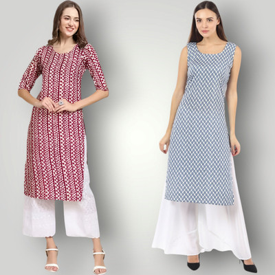 KALLAXI Women Printed Straight Kurta(Multicolor)