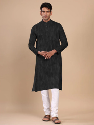 Azka Men Solid High Low Kurta(Black)