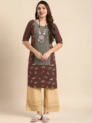 EthnicBasket Women Printed A-line Kurta(Brown)