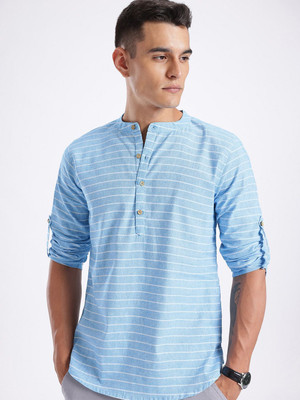 Anouk Rustic Men Striped Straight Kurta(Blue)