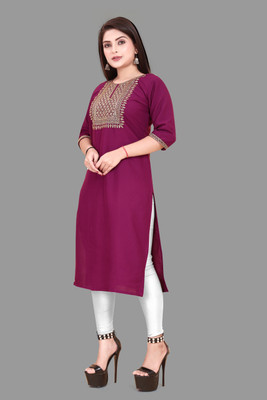 KNG TEXTILE Women Embroidered A-line Kurta(Purple)