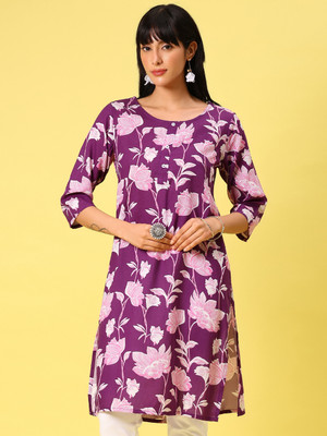 V-MART Women Printed A-line Kurta(Purple)