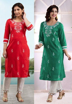 SISTO Women Chikan Embroidery A-line Kurta(Multicolor)