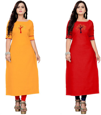 zoentik enterprise Women Patchwork A-line Kurta(Yellow)