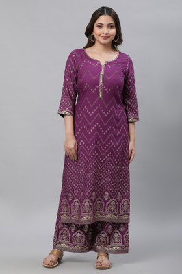 Aurelia Women Printed Straight Kurta(Purple)