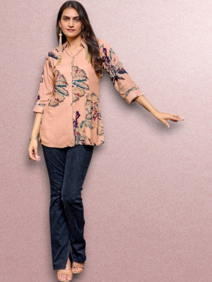 ABHI FAB Women Printed Straight Kurta(Pink)
