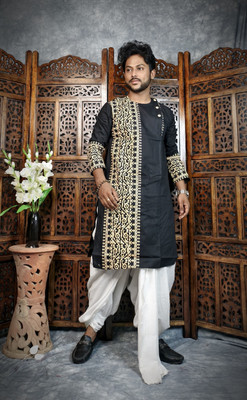 TapasBiswas Men Block Print A-line Kurta(Dark Blue)