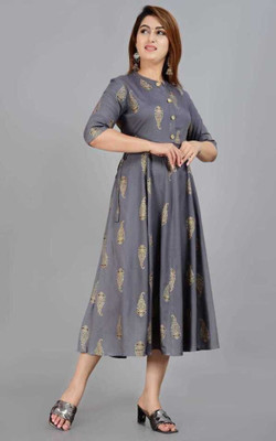 NUPITAL Women Printed Anarkali Kurta(Grey)