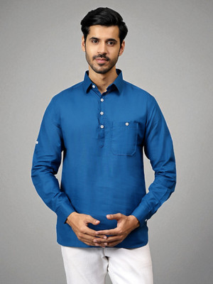 FireFish Men Solid A-line Kurta(Dark Blue)