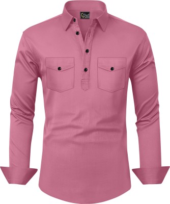 Shlok Men Solid Straight Kurta(Pink)