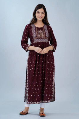 S MART CREATION Women Printed A-line Kurta(Brown)
