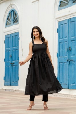 gayraa Women Solid Anarkali Kurta(Black)