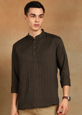 FUBAR Men Self Design Straight Kurta(Brown)