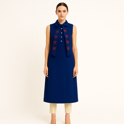 Cloth Stories Women Self Design, Embroidered Straight Kurta(Blue)